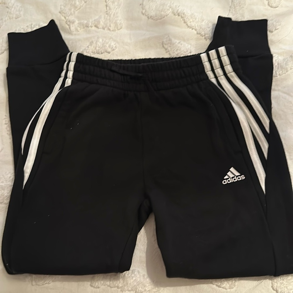 Adidas girls black and white joggers